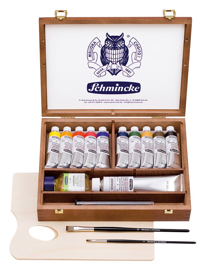 Schmincke Mussini Wood Box 10 x Tubes &amp; Accessories